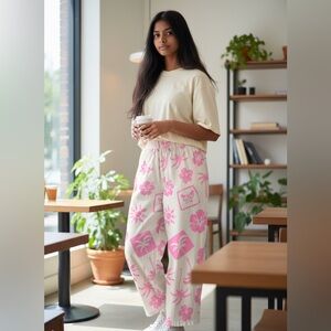 Zara girls Pink Floral Print Pants size 11-12